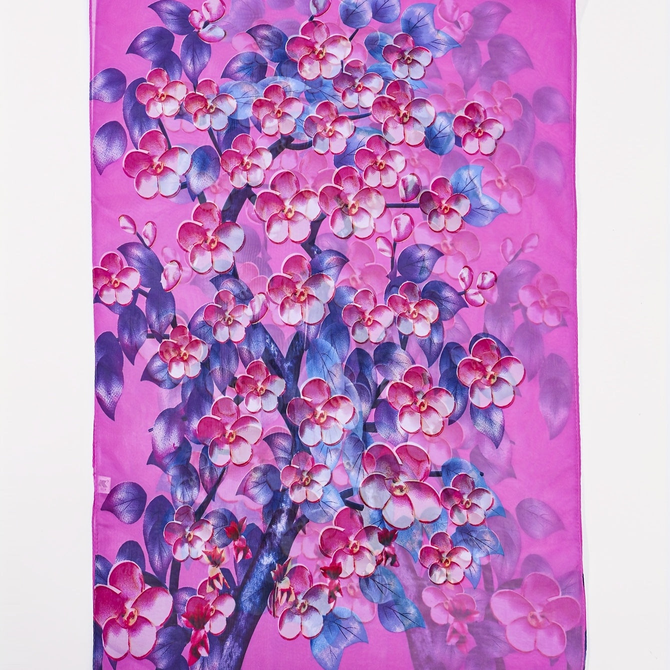 Purple Flower Print Scarf Hijab Shawl Windproof Head Wraps Bandana Women