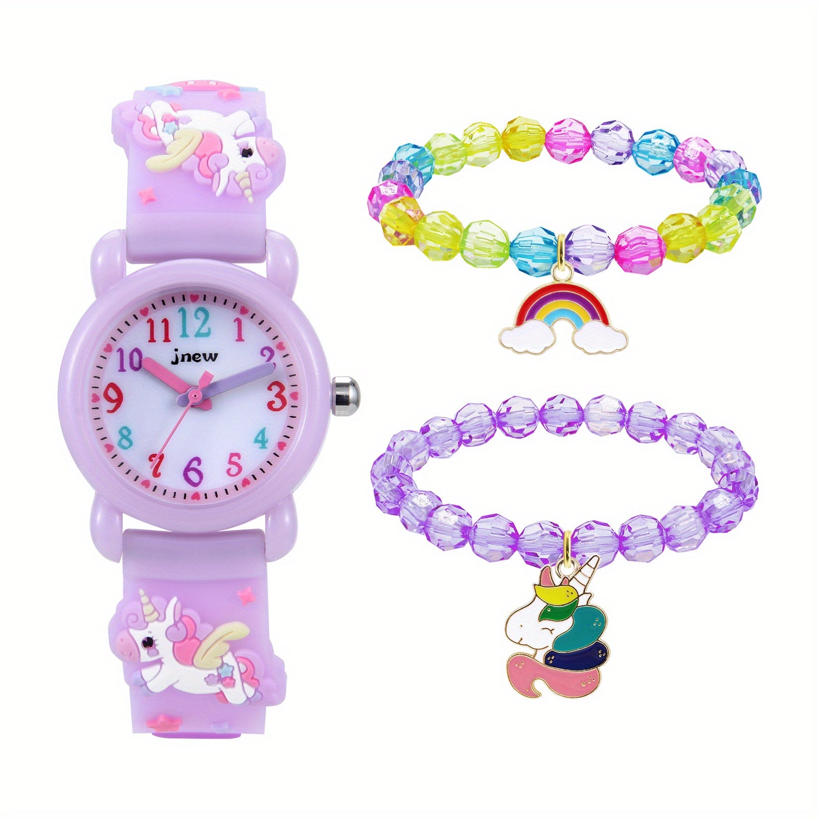 Cartoon Unicorn Quartz Watch Beaded Bracelets Set for Girls