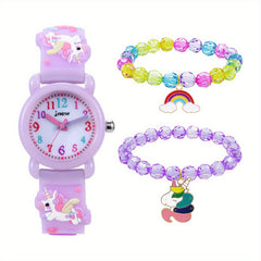 Cartoon Unicorn Quartz Watch Beaded Bracelets Set for Girls