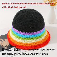 Vintage Rainbow Striped Bucket Hat Classic Crochet Cloche Hat