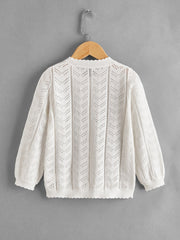 Girls Hollow Out Long Sleeve Knit Cardigan Sweater