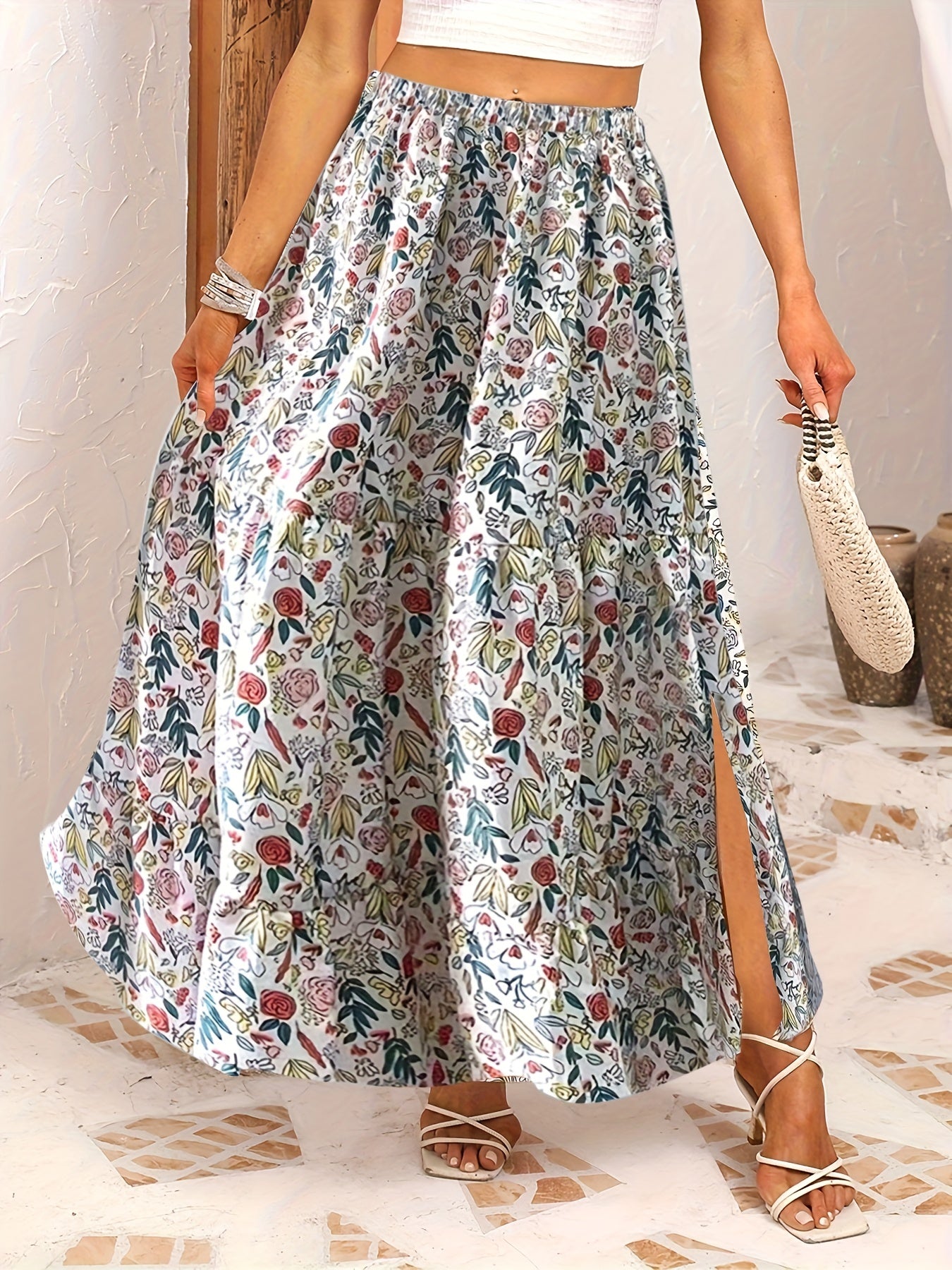 Boho Skirt Women's Floral Print A Line Skirt