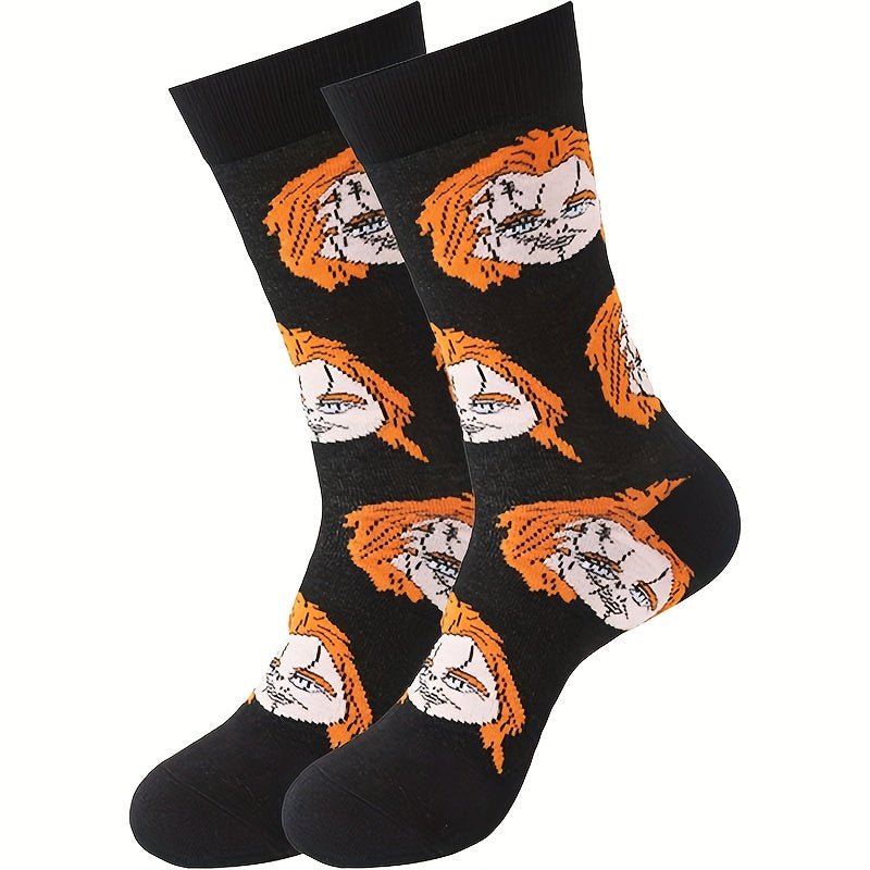 6 Pairs Boys Brown Cartoon Crew Socks Dog Pattern Mid Tub