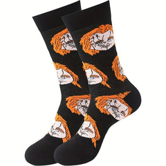 6 Pairs Boys Brown Cartoon Crew Socks Dog Pattern Mid Tub