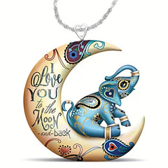 Colorful Funky Animals Elephant Moon Pendant Necklace Jewelry Accessories