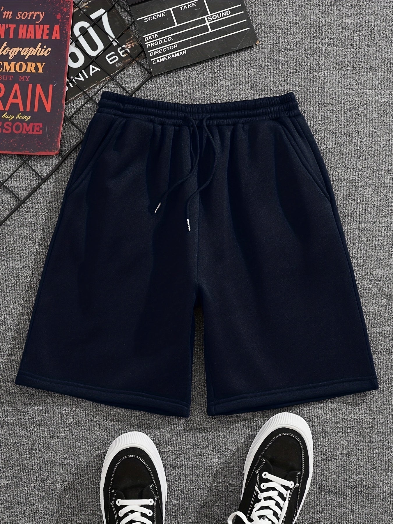 Men's Pleated Drawstring Shorts Solid Casual Stretch Waist for Summer