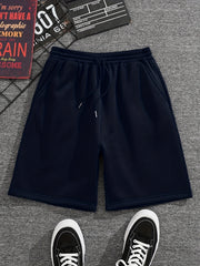 Men's Pleated Drawstring Shorts Solid Casual Stretch Waist for Summer