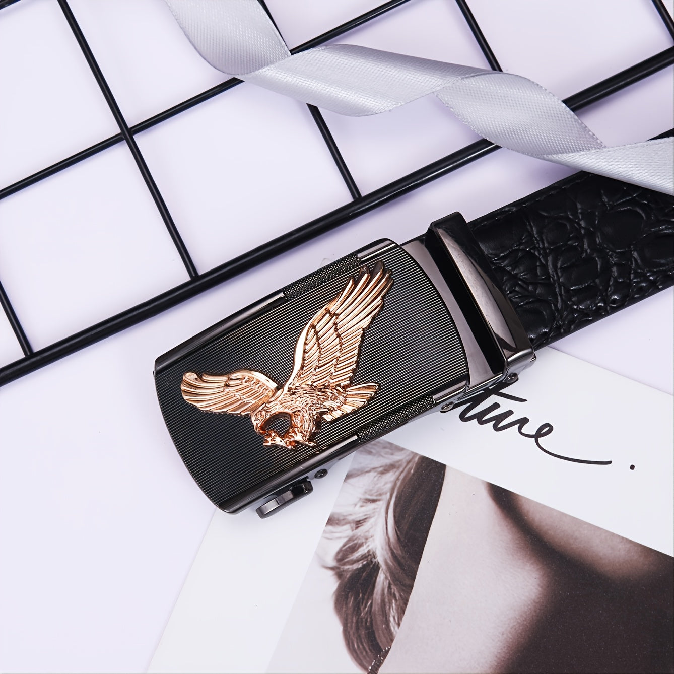Men's Business Leather Belt with Eagle Embossed Buckle