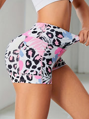 Women's Tropical High Elastic Yoga Shorts with Pocket