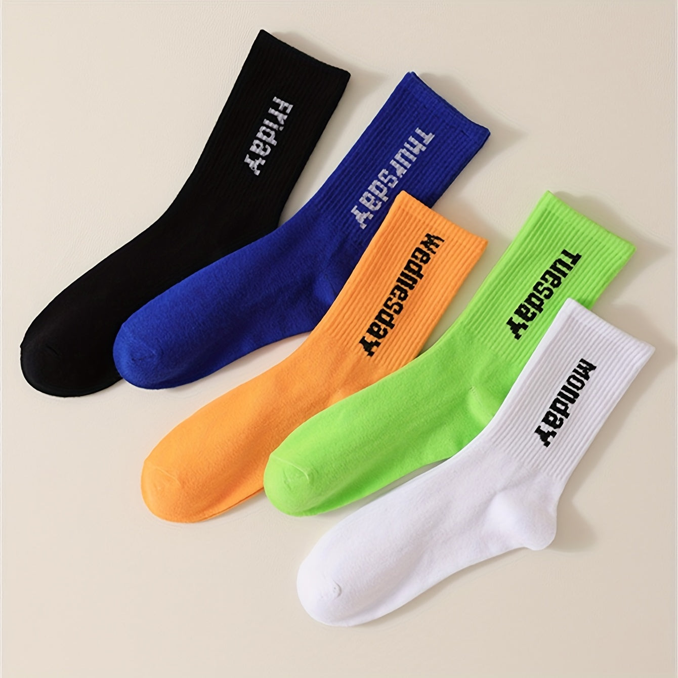 5 Pairs Women's Plus Crew Socks Set with Letter Graphic