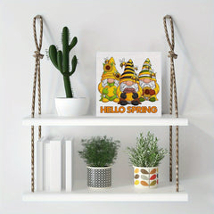Hello Spring Gnomes Bees PVC Sign Yellow Decor Home Kitchen Party Decoration