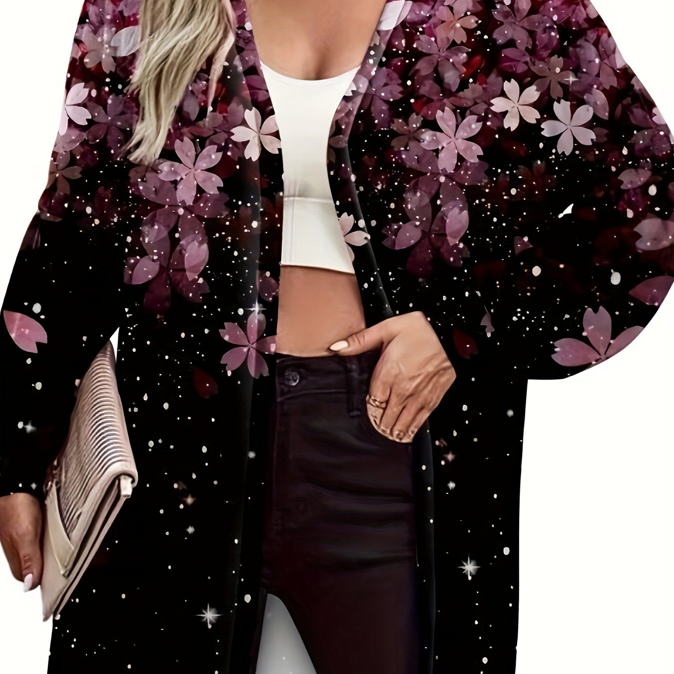 Floral Print Long Sleeve Open Front Cardigan
