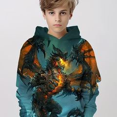 Dragon 3D Print Boys Casual Pullover Hooded Sweatshirt