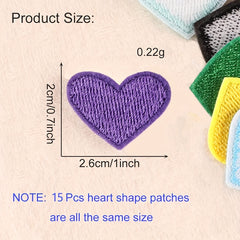 15pcs Heart Shape Iron On Patches - 15 Colors Small Heart Sew On Applique