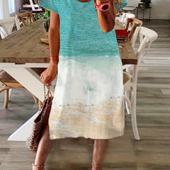 Ombre Print V Neck Short Sleeve Dress