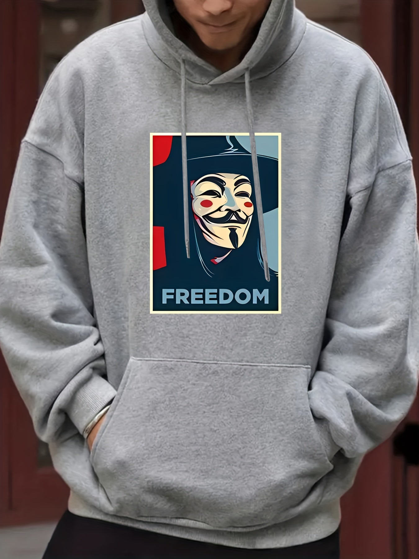 Men's Casual FREEDOM Print Hooded Sweatshirt Long Sleeve