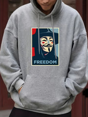 Men's Casual FREEDOM Print Hooded Sweatshirt Long Sleeve