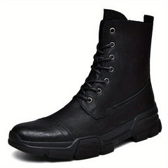 Men's Cap Toe Lace up Boots with Side Zipper Dark Academia