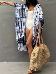 Boho Kimono Tie Dye Striped Bat Sleeve Open Front Kimono Cover Up