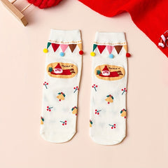 4 Pairs Cartoon Christmas Print Crew Socks Women's Stockings