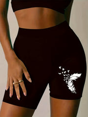 Women's Plus Feather Print High Rise Biker Shorts