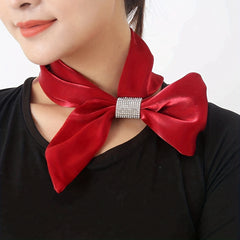 Rhinestone Bow Decor Neck Tie Silk Neck Scarf