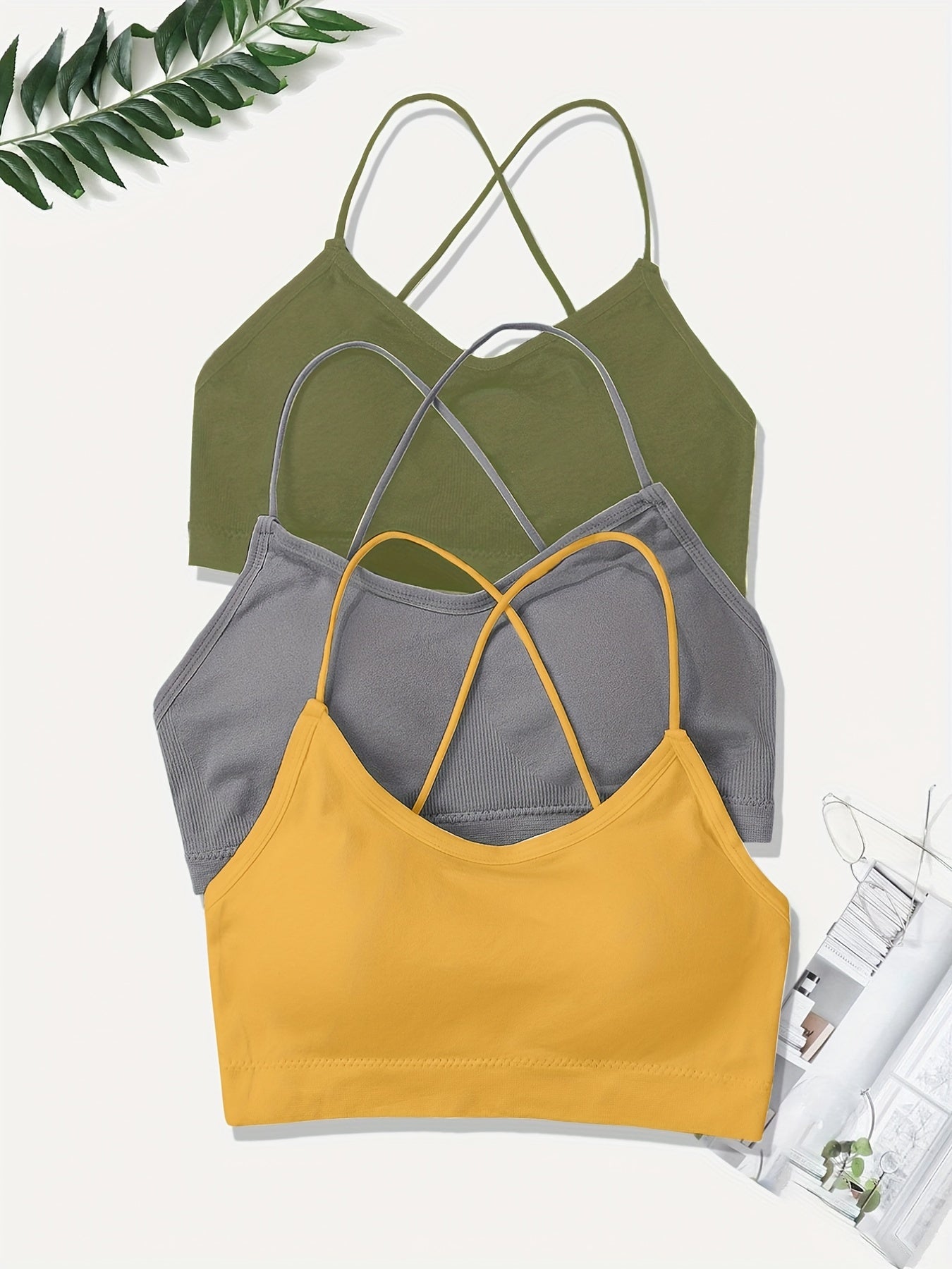 3 Pcs Girls Crisscross Back Sports Bras for 10-14 Years Old
