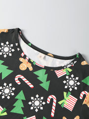 Christmas Print Pajama Set Long Sleeve Crew Neck Top & Elastic Waistband Pants
