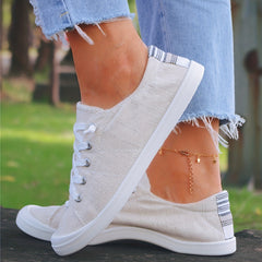 Beige Lace Up Walking Shoes Non Slip Flat Comfortable Skate Shoes Women's Footwe