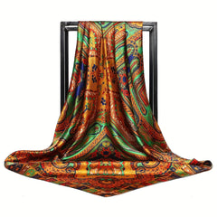 Paisley Printed Large Square Scarf Silk Satin Bandana Hair Wrap Neck Scarf