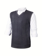 Men's Wool Blend V Neck Cable Sweater Vest