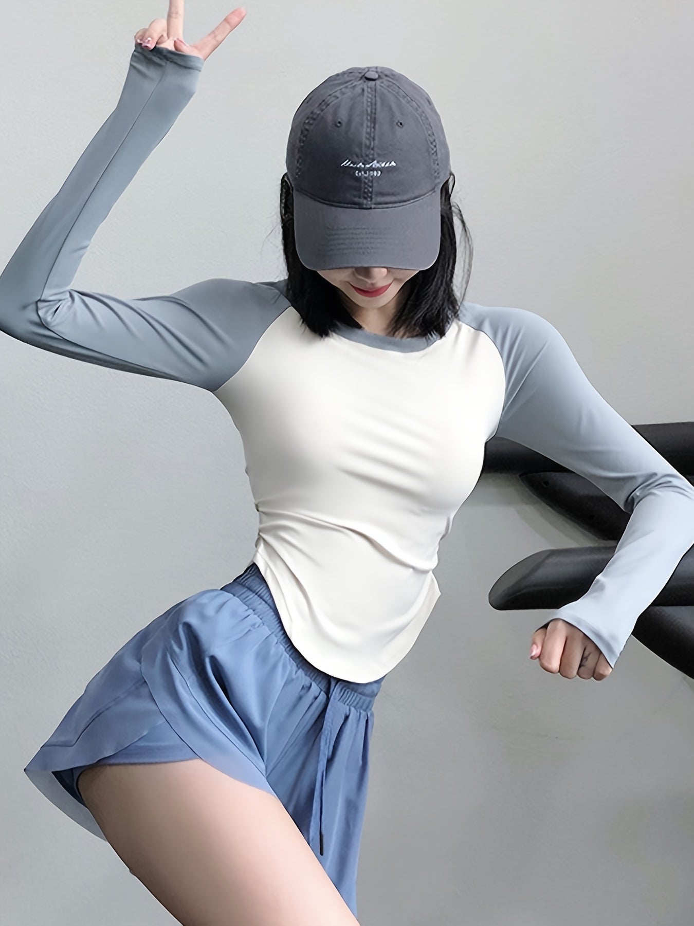 Pleated Sports Tee Long Sleeve Asymmetrical Running T Shirt