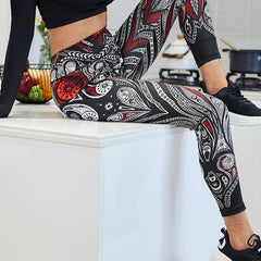 High Waisted Digital Print Leggings with Stripe Detail