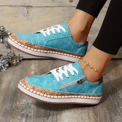 Women's Side Zipper Sneakers Casual Lace Up Outdoor Shoes