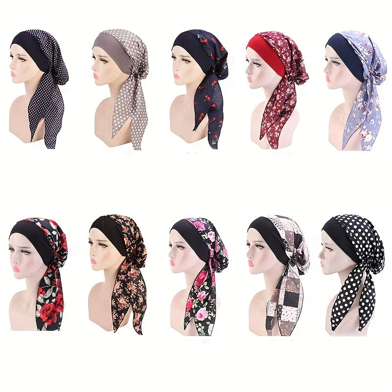 Flower Print Head Wraps Elastic Turban Bonnet Lightweight Head Wraps