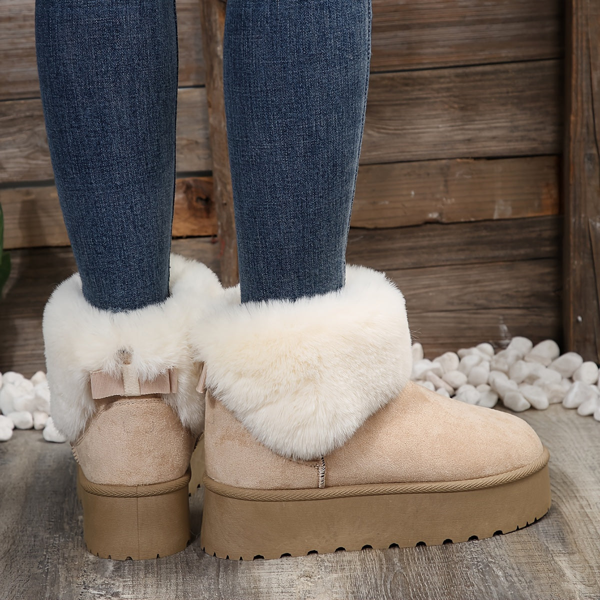 Women's Plush Lined Thermal Snow Boots Chunky Winter Warm Shoes