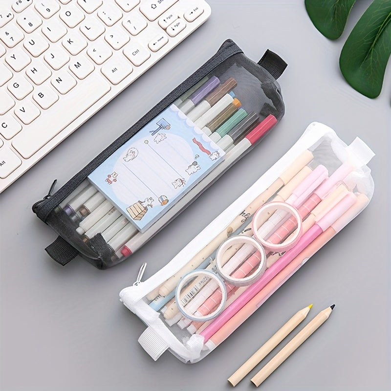 Transparent Mesh Student Pencil Bag Zipper Pencil Case