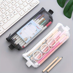 Transparent Mesh Student Pencil Bag Zipper Pencil Case