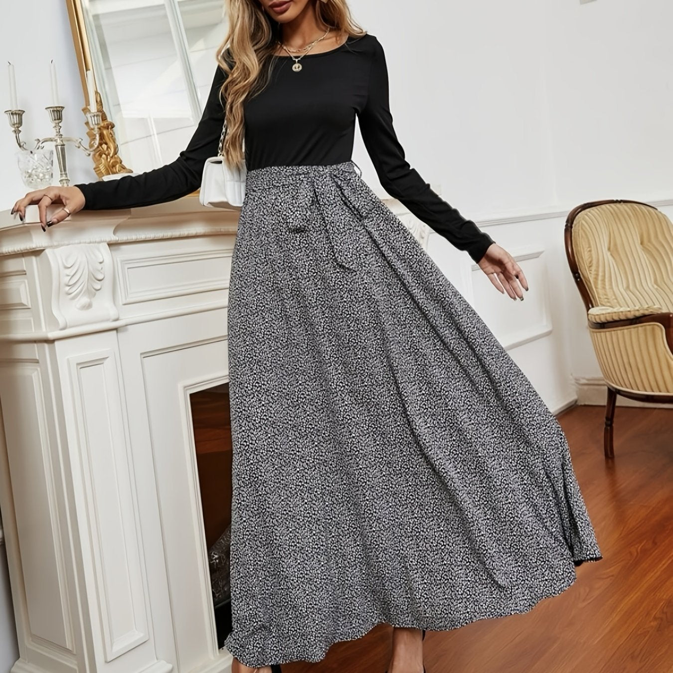 Floral Print Belted Skirt High Waist Boho Style