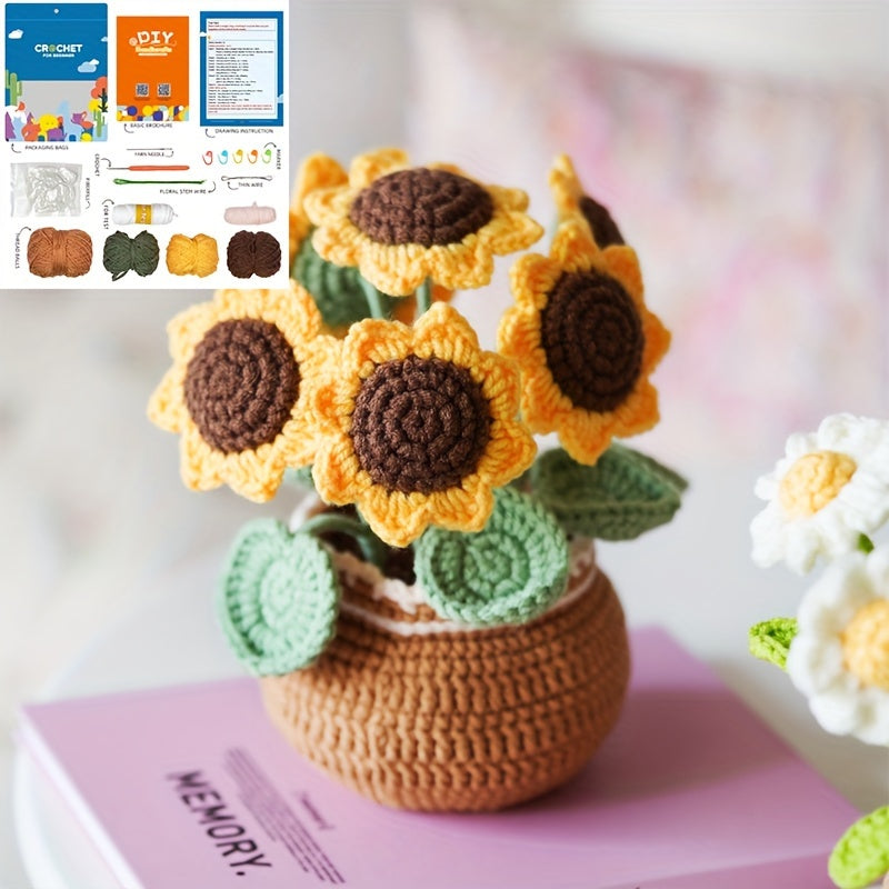 Crochet DIY Wool Flowers Kit with Tools and Accessories