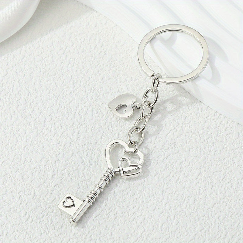 Heart Key Keychain Romantic Metal Key Ring Purse Bag Backpack Car Key Charm
