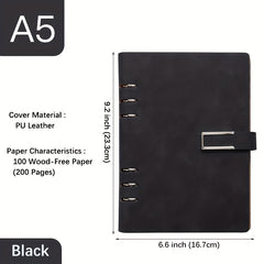 A5 6-Ring Binder Notebook with Leather Cover