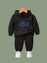 OERYUI Cyber Letter Print Hooded Pullover Pants Set for Sports
