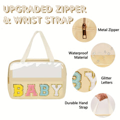 Chenille Letter Patch Clear Bag + Nylon Makeup Pouch