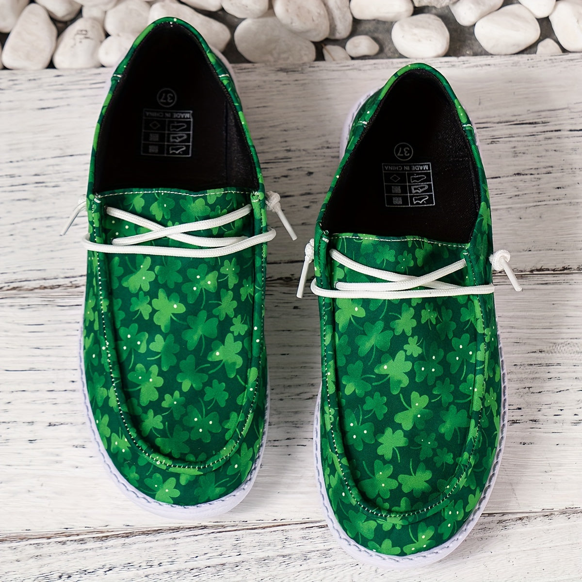 Green Floral Pattern Slip On Flat Shoes Women's Shallow Mouth Casual Shoes
