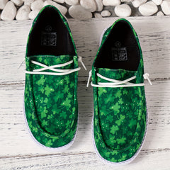 Green Floral Pattern Slip On Flat Shoes Women's Shallow Mouth Casual Shoes