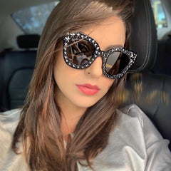 Rhinestone Star Mirror Lens Cat Eye Sunglasses UV400