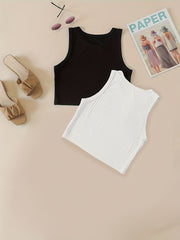 2 Pack Ribbed Tank Tops Crew Neck Sleeveless Women's Summer Top