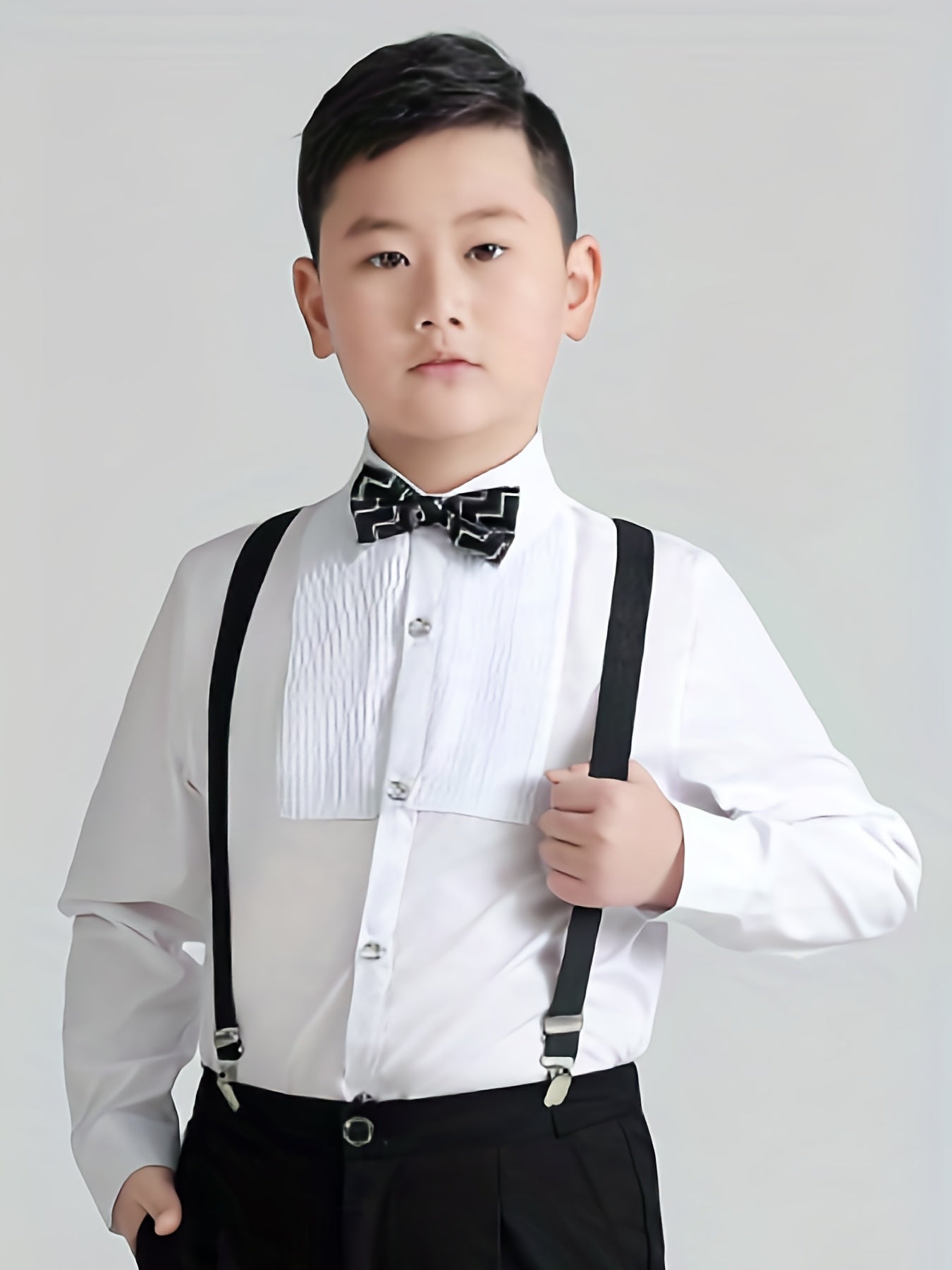 Boys Formal Top Shirt Long Sleeve Lapel Solid Color