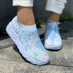 Floral Print Slip On Sports Shoes, Casual Walking Shoes
